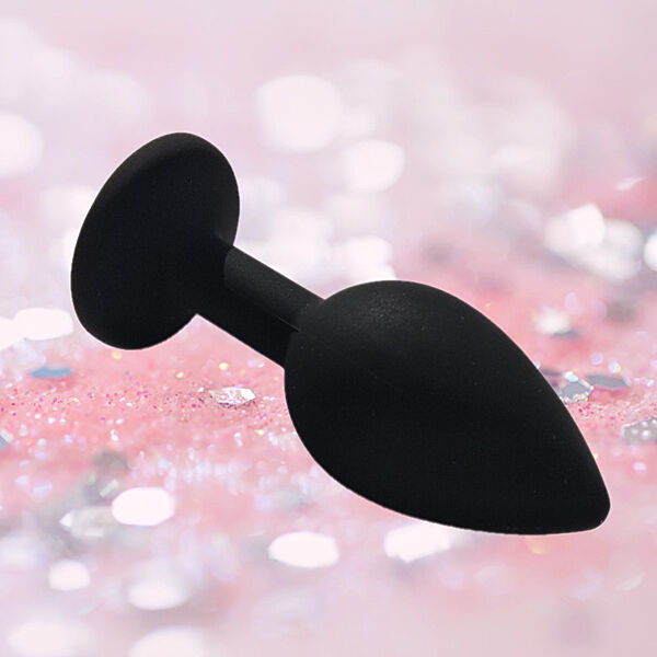 Силіконова анальна пробка чорна з кристалом маленька розмір S