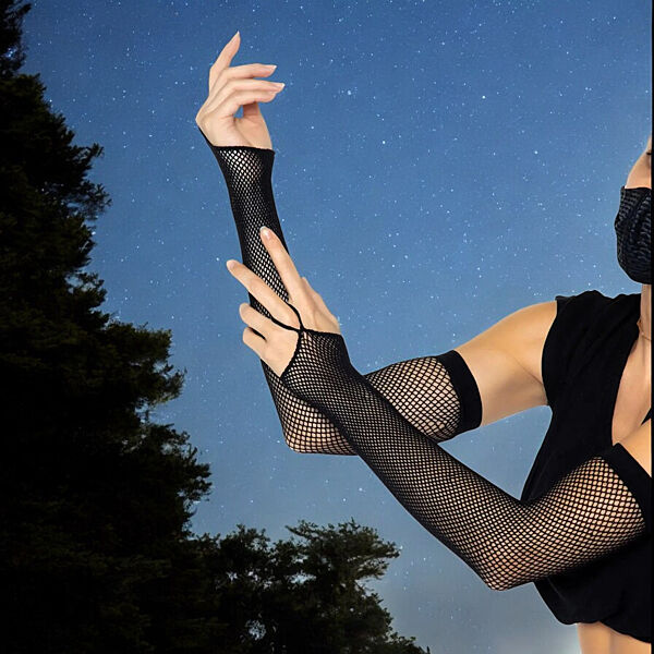 Довгі сітчасті мітенки Leg Avenue чорні з петлею на палець для жінок