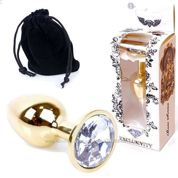 Золота анальна пробка з прозорим кристалом S Jewellery gold plug clear 