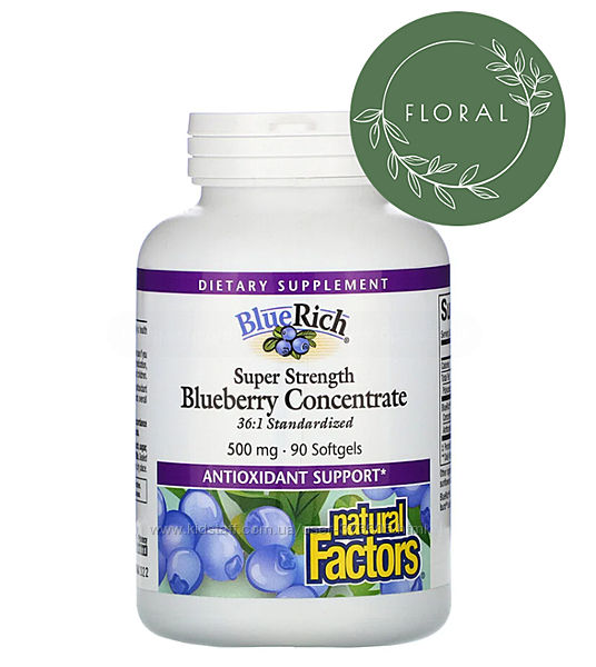 Natural Factors, BlueRich, концентрат черники, 500 мг, черника, 90 капсул