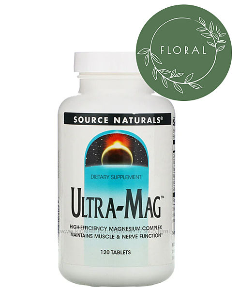Магний, Магне В6, ультрамаг, Ultra-Mag, Source Naturals, , 120 таблеток
