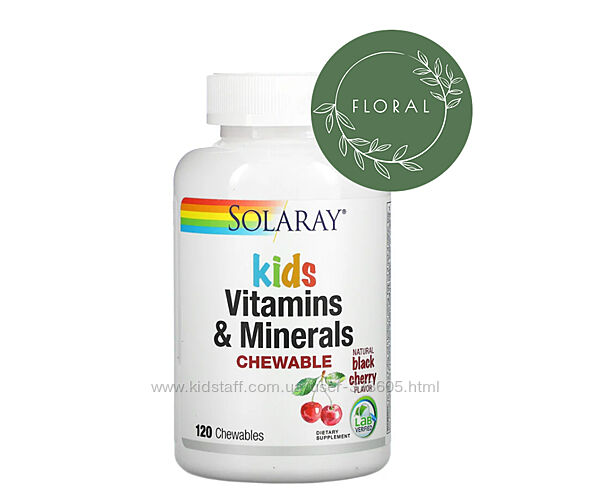 Витамины и минералы для детей, витамины для детей, Solaray,120таблеток