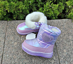 Зимові дутики, чоботи на дівчинку р-р 25,26 бузкові хамелеони
