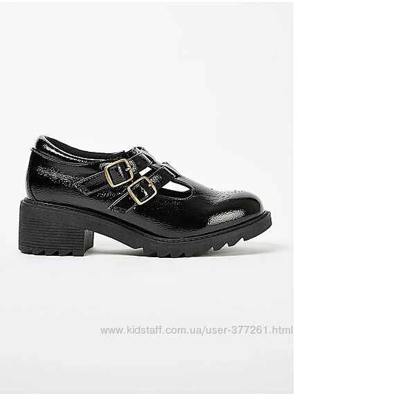 Туфлі лаковані George Girls Black Patent Heeled T-Bar School Shoes