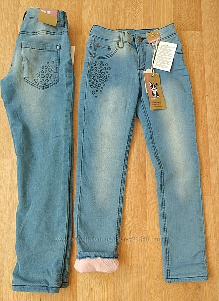 Утепленные джинсы на трикотаже для девочек 110-128см,  Такко Германия