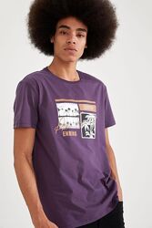 Фиолетовая мужская футболка Defacto/Дефакто с принтом. фирменная Турция