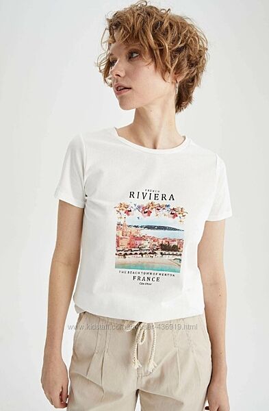 белая женская футболка Defacto/Дефакто French Riviera. Турция
