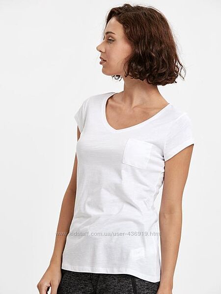 белая женская футболка LC Waikiki/ЛС Вайкики с V-образным вырезом и карман