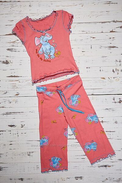 Весёлая пижама для девочки-подростка, комплект с капри, хлопок.