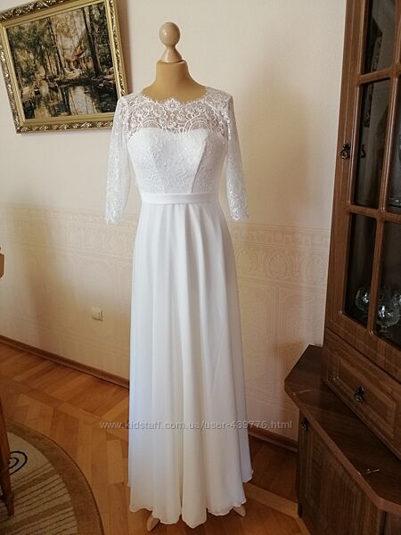 Белое шифоновое свадебное или вечернее платье в пол 