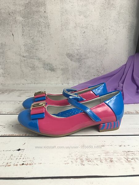 Туфлі лакові дитячі для дівчинки ТОМ. М 35р-22 см Рожево-синій 991
