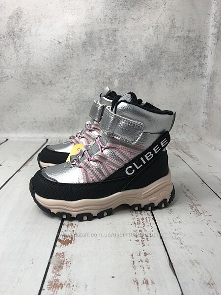 Черевики зимові дитячі на дівчинку Clibee Сіро-рожевий 1047