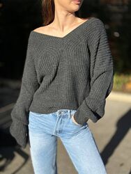 Идеальный базовый теплый свитер, серый. Италия S M L. Шерсть