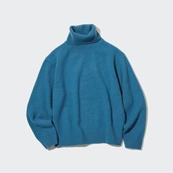 Гольф з овечої вовни Lambswool Uniqlo, колір блакитний,  чорний