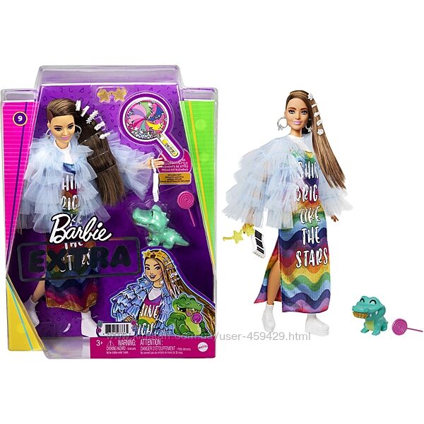 Кукла Барби Barbie Extra Doll 9 In Blue Ruffled Jacket Pet Crocodile 