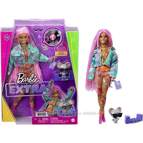 Кукла Барби  Barbie Extra Doll 10 Floral-Print Jacket With Dj Mouse Pet 