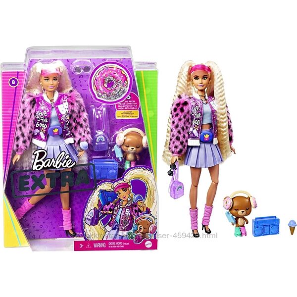 Кукла Барби Barbie Extra Doll 8 In Varsity Jacket With Furry Pet Teddy Bear