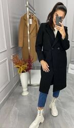 Женское демисезонное пальто чёрное и кэмэл р. S-М