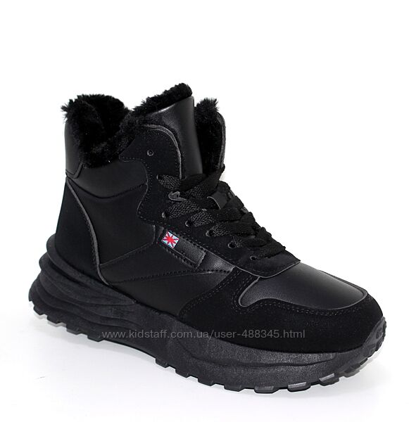 Чорні жіночі теплі зимові черевики на шнурівці