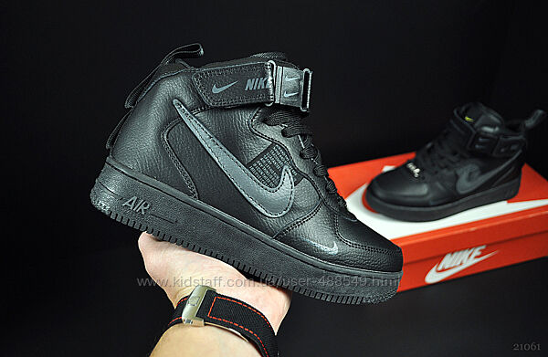 Зимние кроссовки на меху Nike Air Force 1 , черные, кожа, мех 36-41р