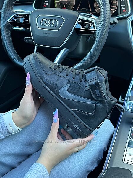 Зимові черевики кросівки з хутром  Nike Air Force 1 High black gray 
