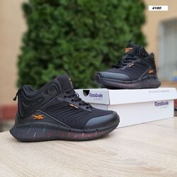 Зимові чоловічі черевики з хутром Reebok Zig Kinetica високі чорні з оранже