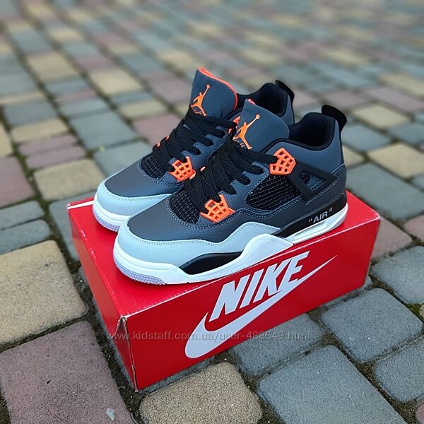 Кросівки чоловічі Nike Air Jordan 4 високі сірі з помаранчевим