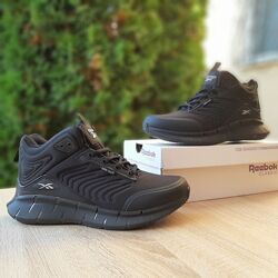 Зимові чоловічі черевики з хутром Reebok Zig Kinetica високі чорні з білим