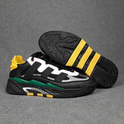 Кроссовки Adidas Niteball, черные с зеленым 36-41р