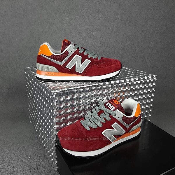 Кроссовки женские New Balance 574, бордовые, замша