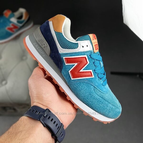Кроссовки женские New Balance 574, голубые, замша