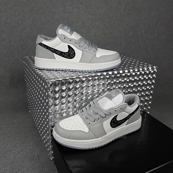 Кроссовки низкие Nike Air Jordan Dior, кожа, белые с серым