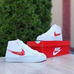 Кросівки жіночі Nike Blazer Mid, білі з червоним