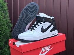 Зимові чоловічі кросівки  Nike Air Force, білі з чорним, термо