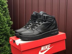 Зимові високі Nike Air Force, чорні, термо фліс, 36-41р