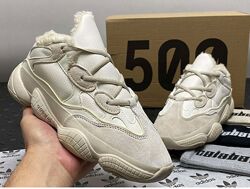 Зимові кросівки на меху Adidas Yeezy Boost 500, бежеві, замш