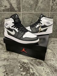Кросівки чоловічі високі Nike Air Jordan 1 , чорні з білим, 41р-46р