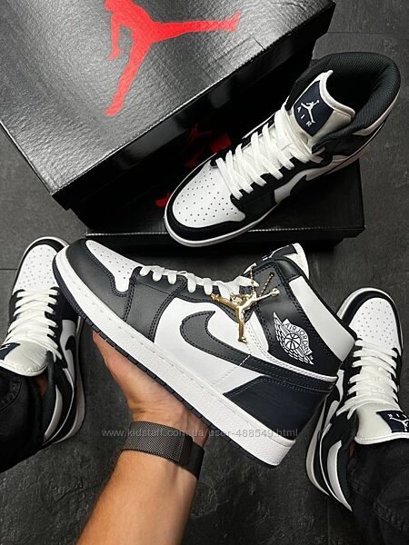 Кросівки чоловічі Nike Air Jordan  High, білі з темно синім