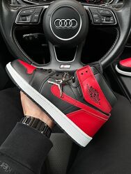 Акція Кросівки чоловічі Nike Air Jordan 1 High, чорні з червоним, шкіра