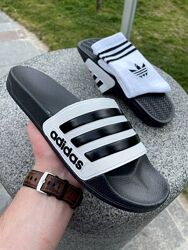 Шльопанці чоловічі Adidas чорно білі, 40-46р, шкарпетки у подарунок