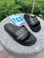Шльопанці чоловічі Gucci чорні, шкарпетки у подарунок