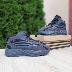 Зимові кросівки на меху Adidas Yeezy Boost 700 високі, темно сірі