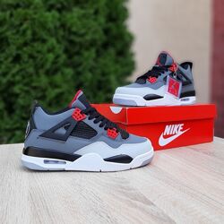 Зимові чоловічі кросівки Nike Air Jordan 4 Retro сірі з червоним