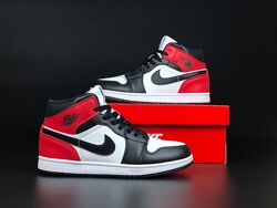 Зимові кросівки на меху Nike Air Jordan 1, чорні з червоним