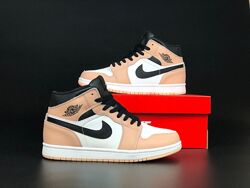 Зимові жіночі кросівки на меху Nike Air Jordan 1, персикові