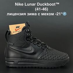 Зимові кросівки Nike Lunar Force 1 Duckboot , чорні з хутром