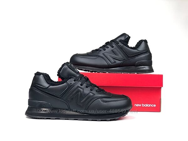 Зимові чоловічі кросівки з хутром New Balance 574 black, шкіра