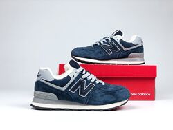 Зимові жіночі кросівки з хутром New Balance 574 , темно сині замша