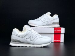 Зимові жіночі кросівки з хутром New Balance 574 white, шкіра