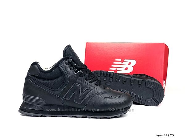 Зимові чоловічі кросівки з хутром високі New Balance 574, чорні, шкіра